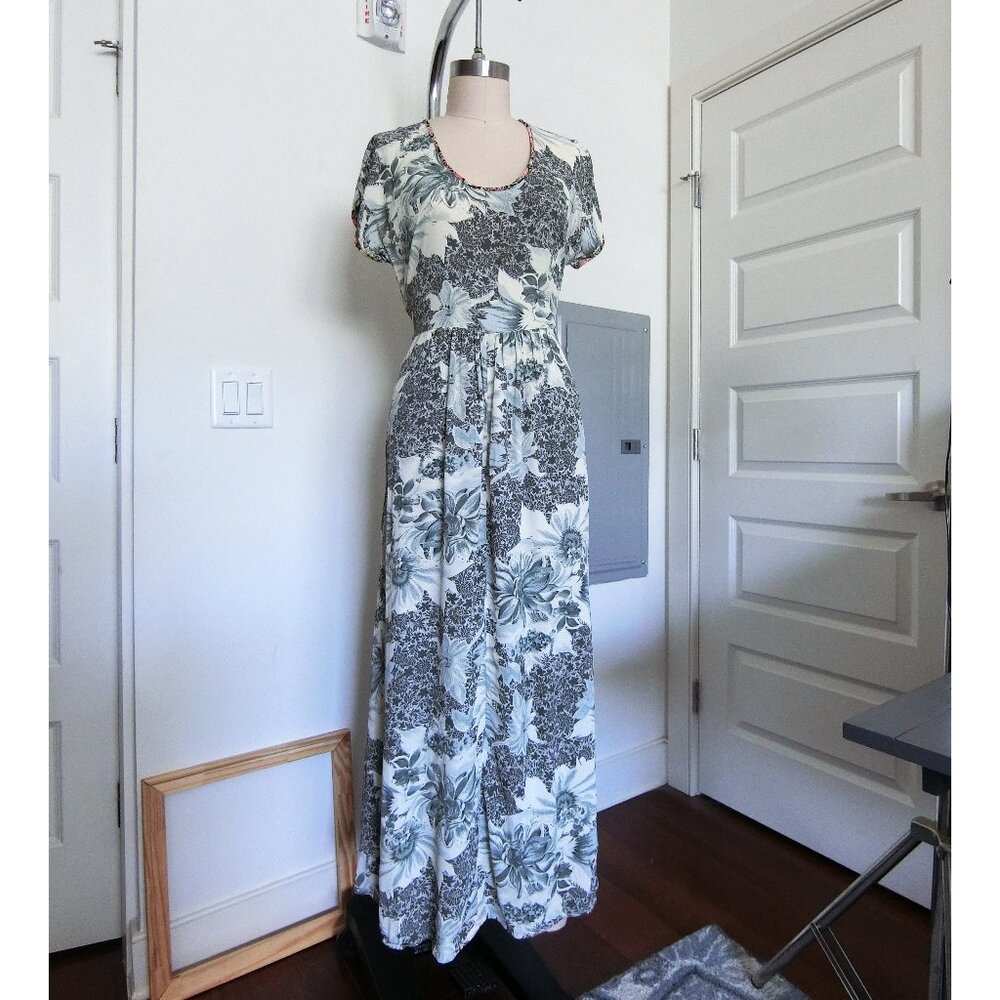 Vintage ZOE California Green Floral Rayon Maxi Dress - S/M
